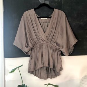 Bobbles & Lace Taupe Blouse with Fitted Waist